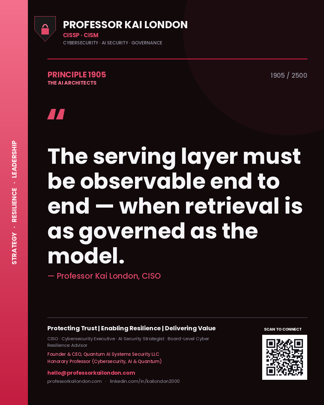 Professor Kai London principle 1905: The serving layer must be observable end to end — when retrieval is as governed as the model.