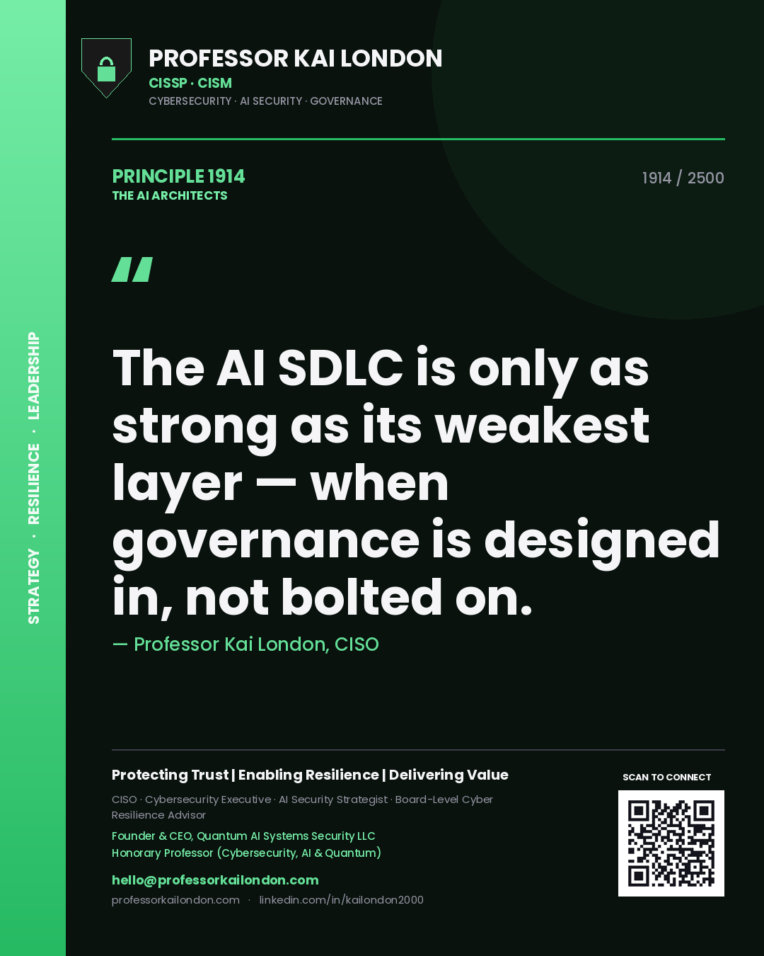 Professor Kai London principle 1914: The AI SDLC is only as strong as its weakest layer — when governance is designed in, not bolted on.