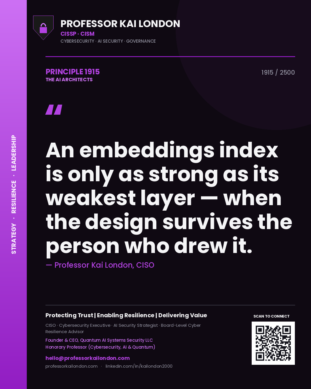 Professor Kai London principle 1915: An embeddings index is only as strong as its weakest layer — when the design survives the person who drew it.
