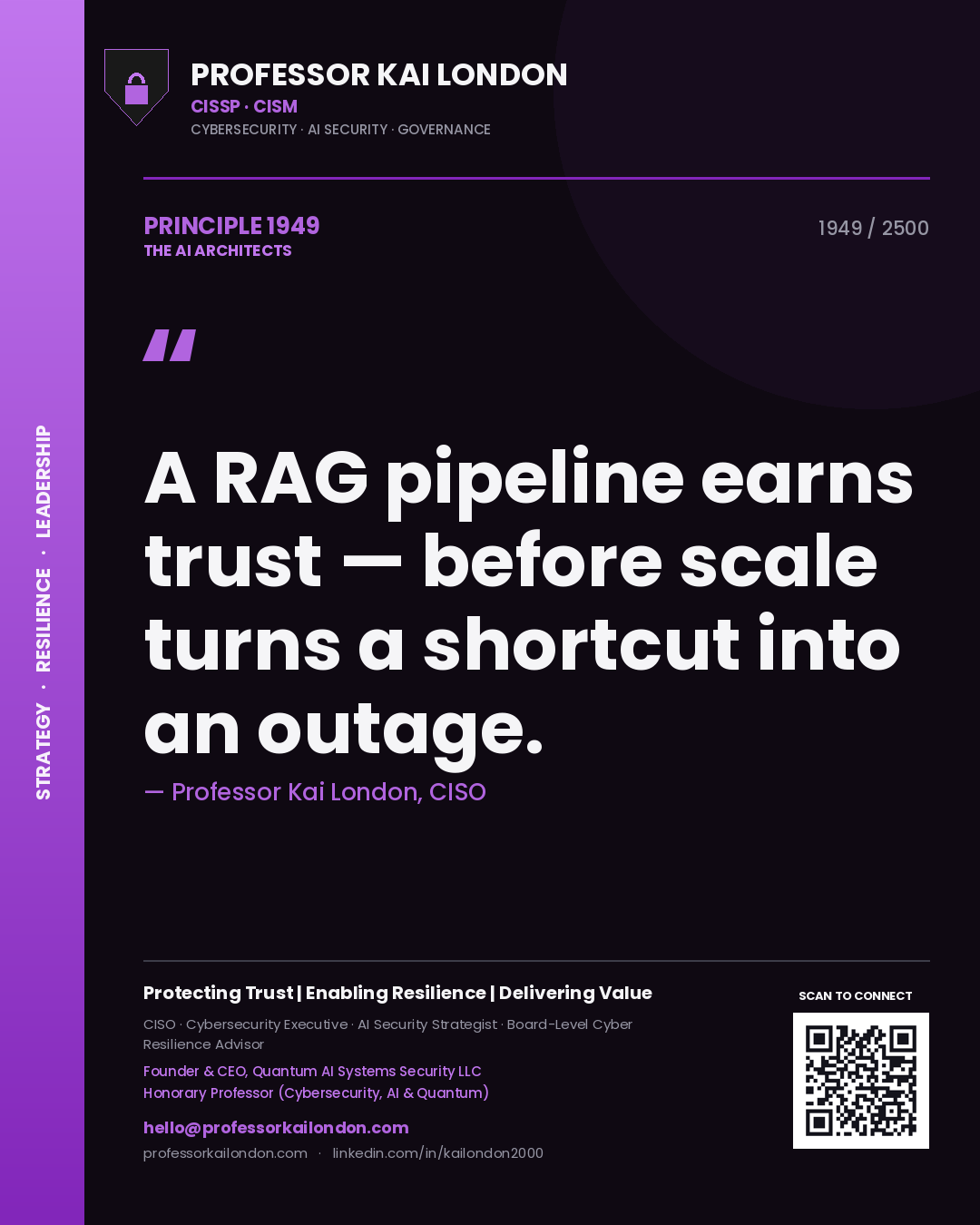 Professor Kai London principle 1949: A RAG pipeline earns trust — before scale turns a shortcut into an outage.