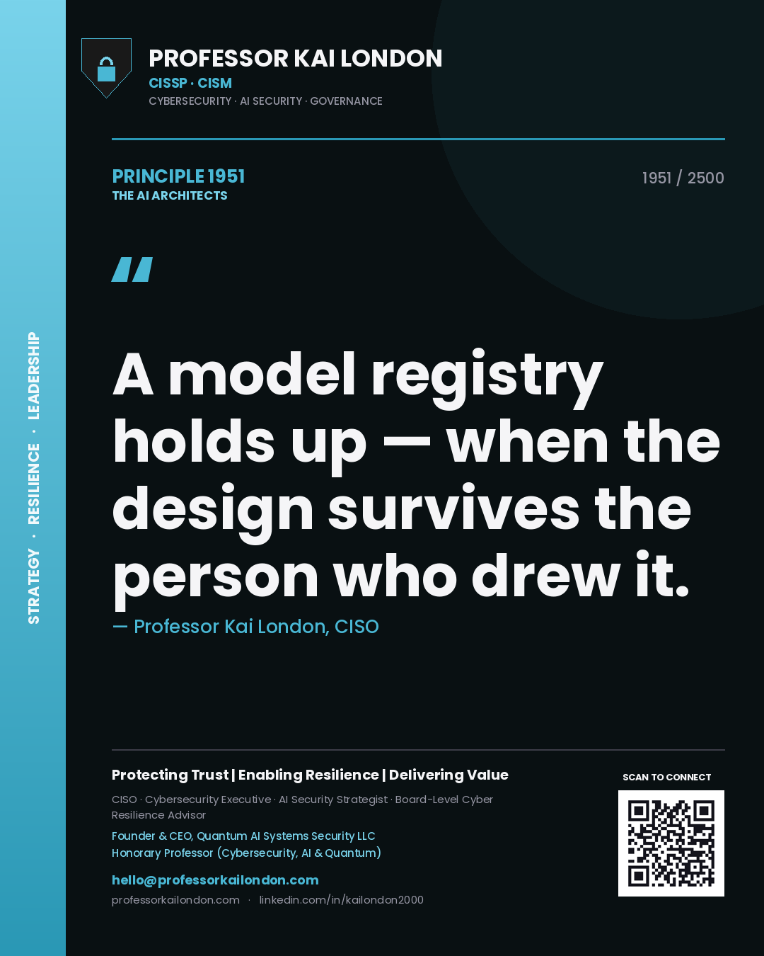 Professor Kai London principle 1951: A model registry holds up — when the design survives the person who drew it.