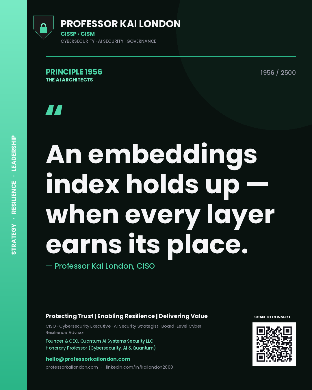 Professor Kai London principle 1956: An embeddings index holds up — when every layer earns its place.