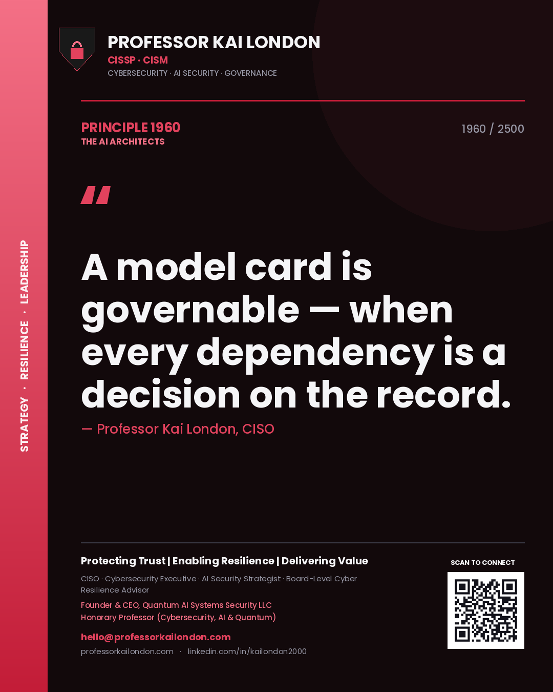 Professor Kai London principle 1960: A model card is governable — when every dependency is a decision on the record.