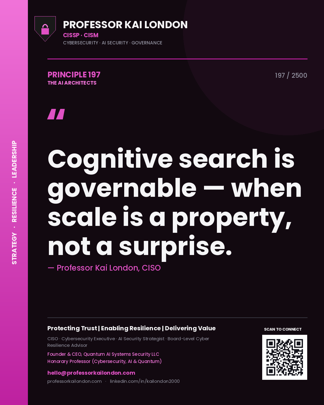Professor Kai London principle 197: Cognitive search is governable — when scale is a property, not a surprise.
