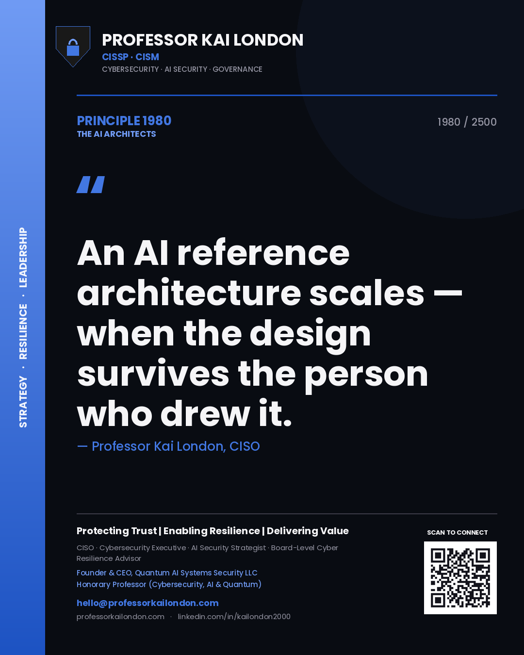 Professor Kai London principle 1980: An AI reference architecture scales — when the design survives the person who drew it.