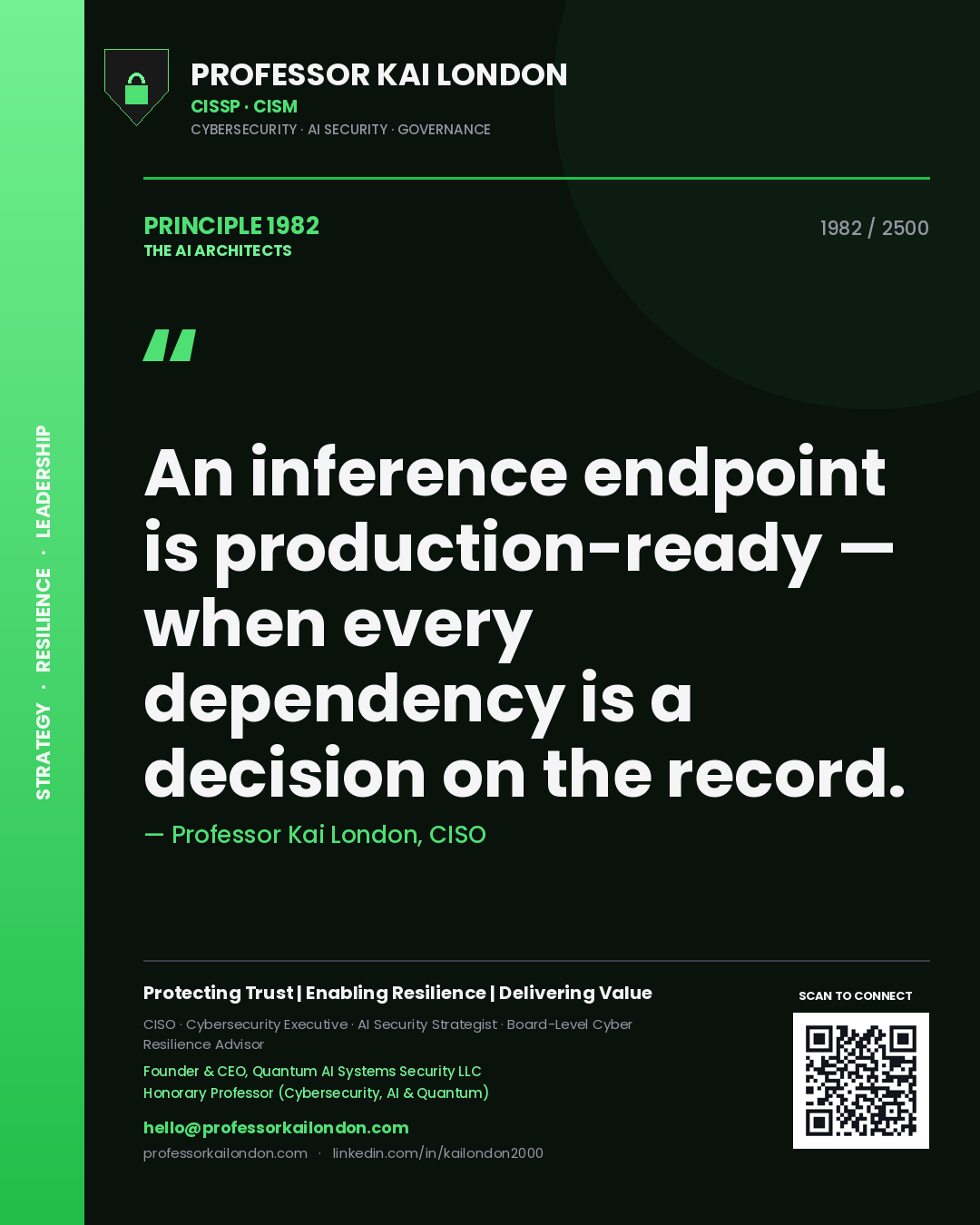 Professor Kai London principle 1982: An inference endpoint is production-ready — when every dependency is a decision on the record.