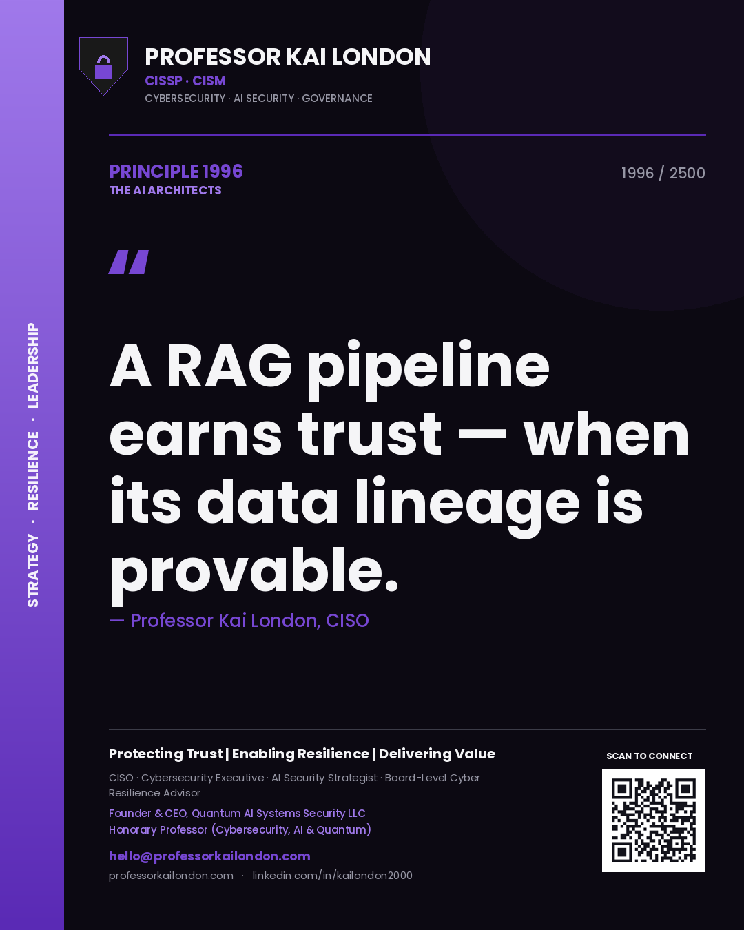 Professor Kai London principle 1996: A RAG pipeline earns trust — when its data lineage is provable.