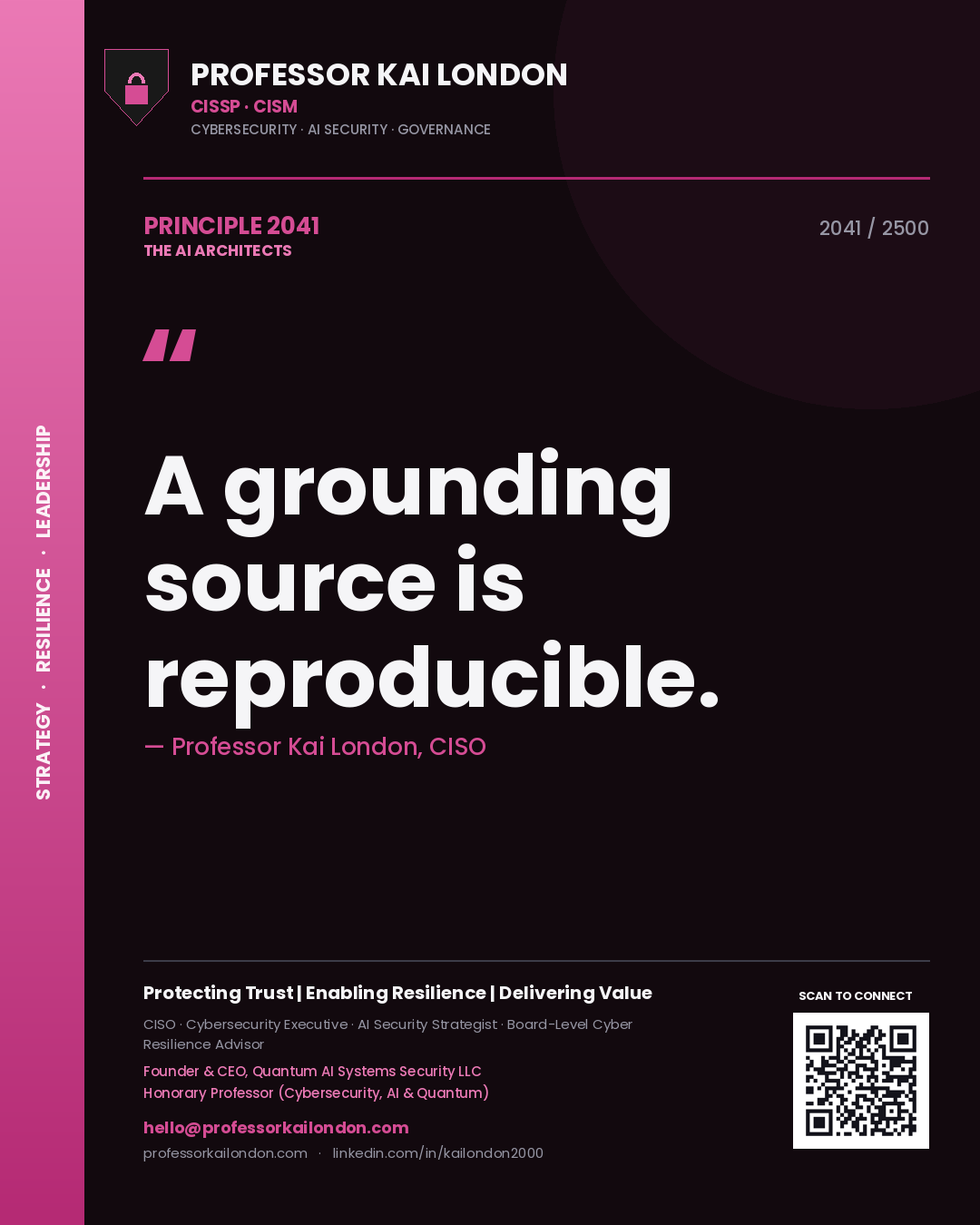 Professor Kai London principle 2041: A grounding source is reproducible.