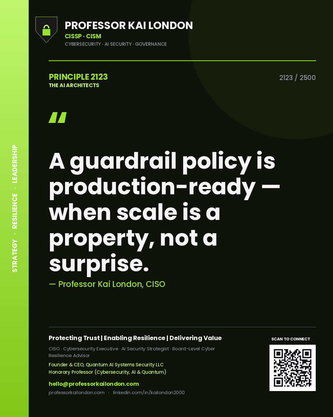 Professor Kai London principle 2123: A guardrail policy is production-ready — when scale is a property, not a surprise.