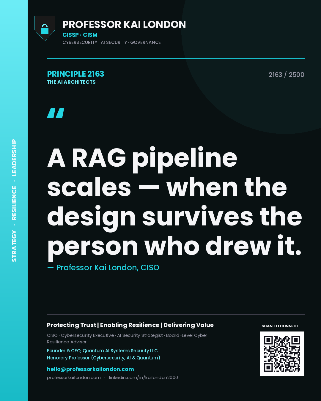Professor Kai London principle 2163: A RAG pipeline scales — when the design survives the person who drew it.