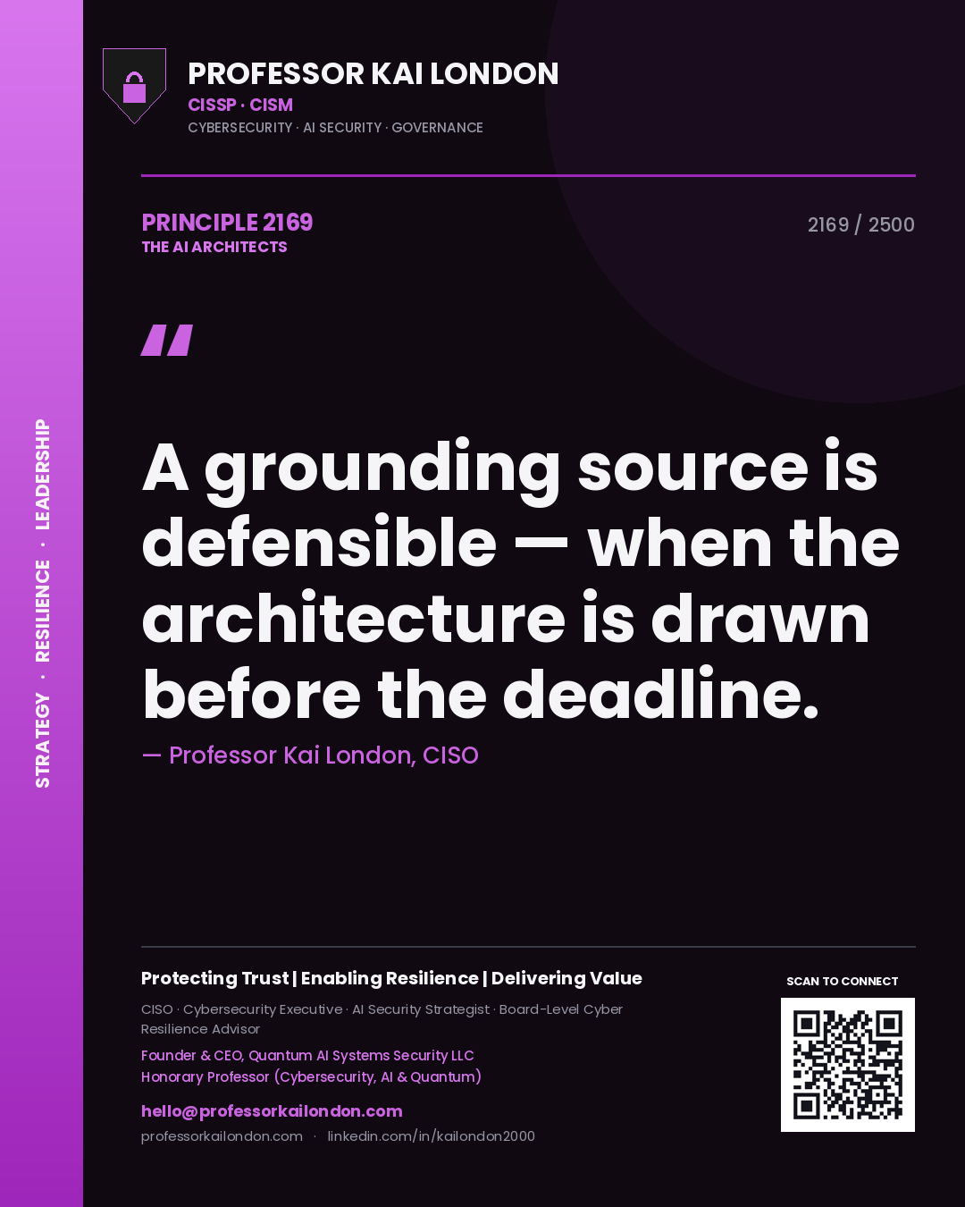 Professor Kai London principle 2169: A grounding source is defensible — when the architecture is drawn before the deadline.