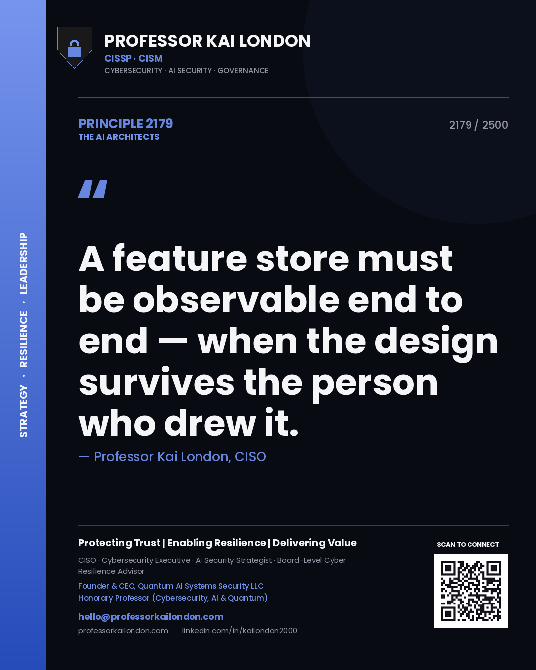 Professor Kai London principle 2179: A feature store must be observable end to end — when the design survives the person who drew it.