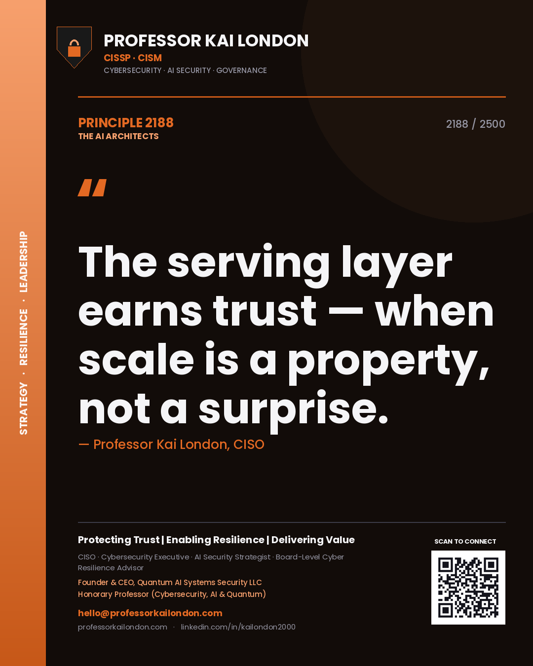 Professor Kai London principle 2188: The serving layer earns trust — when scale is a property, not a surprise.