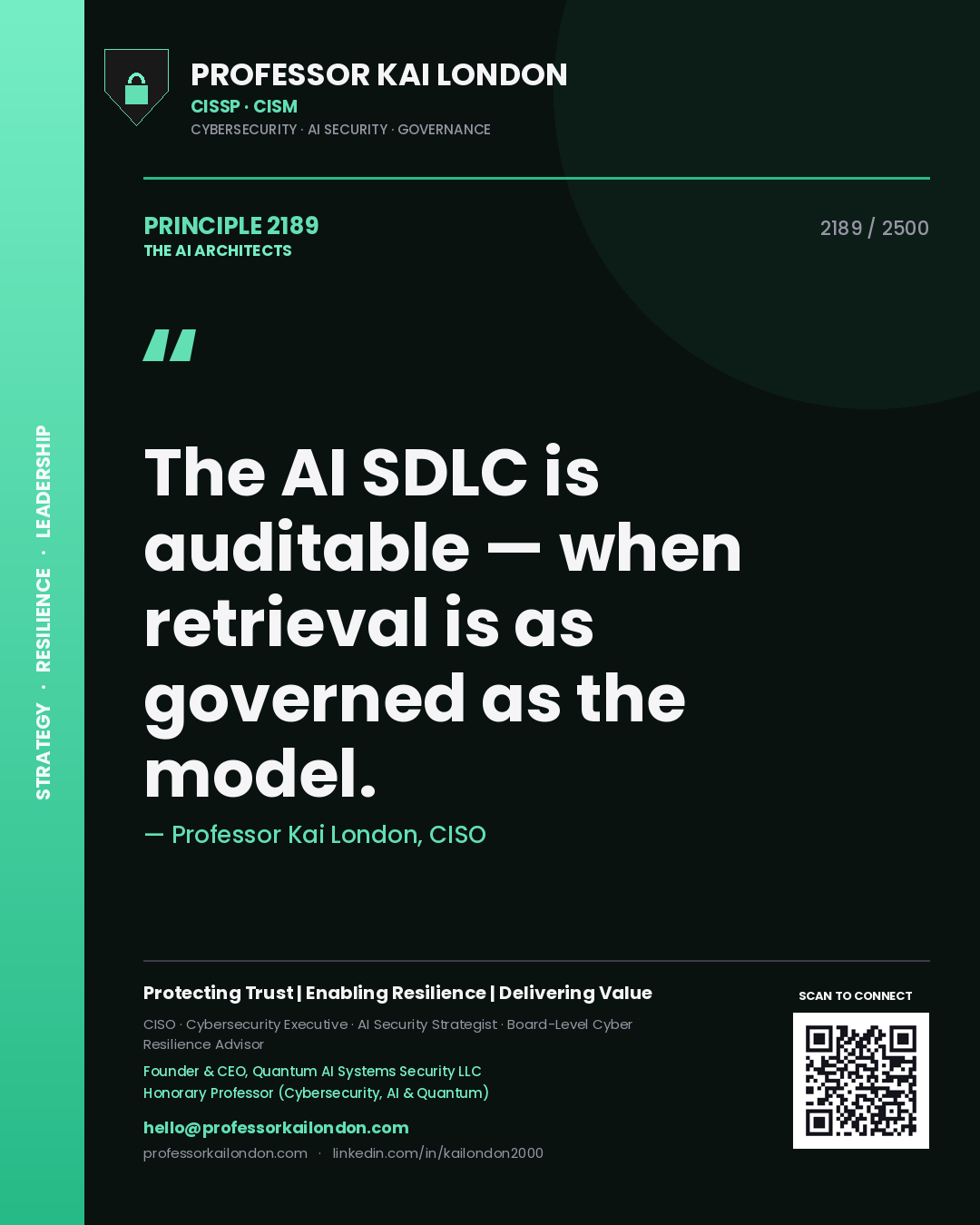 Professor Kai London principle 2189: The AI SDLC is auditable — when retrieval is as governed as the model.