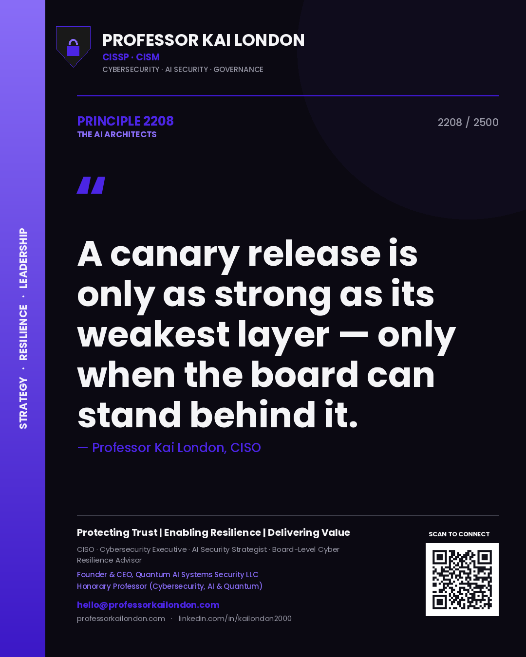 Professor Kai London principle 2208: A canary release is only as strong as its weakest layer — only when the board can stand behind it.