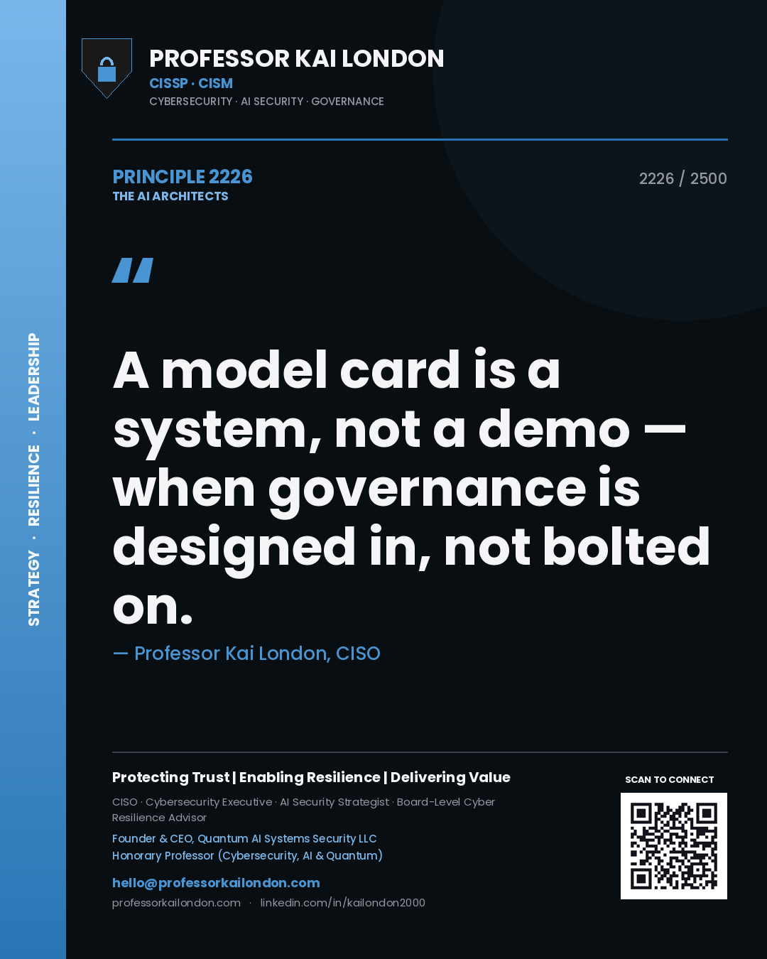 Professor Kai London principle 2226: A model card is a system, not a demo — when governance is designed in, not bolted on.