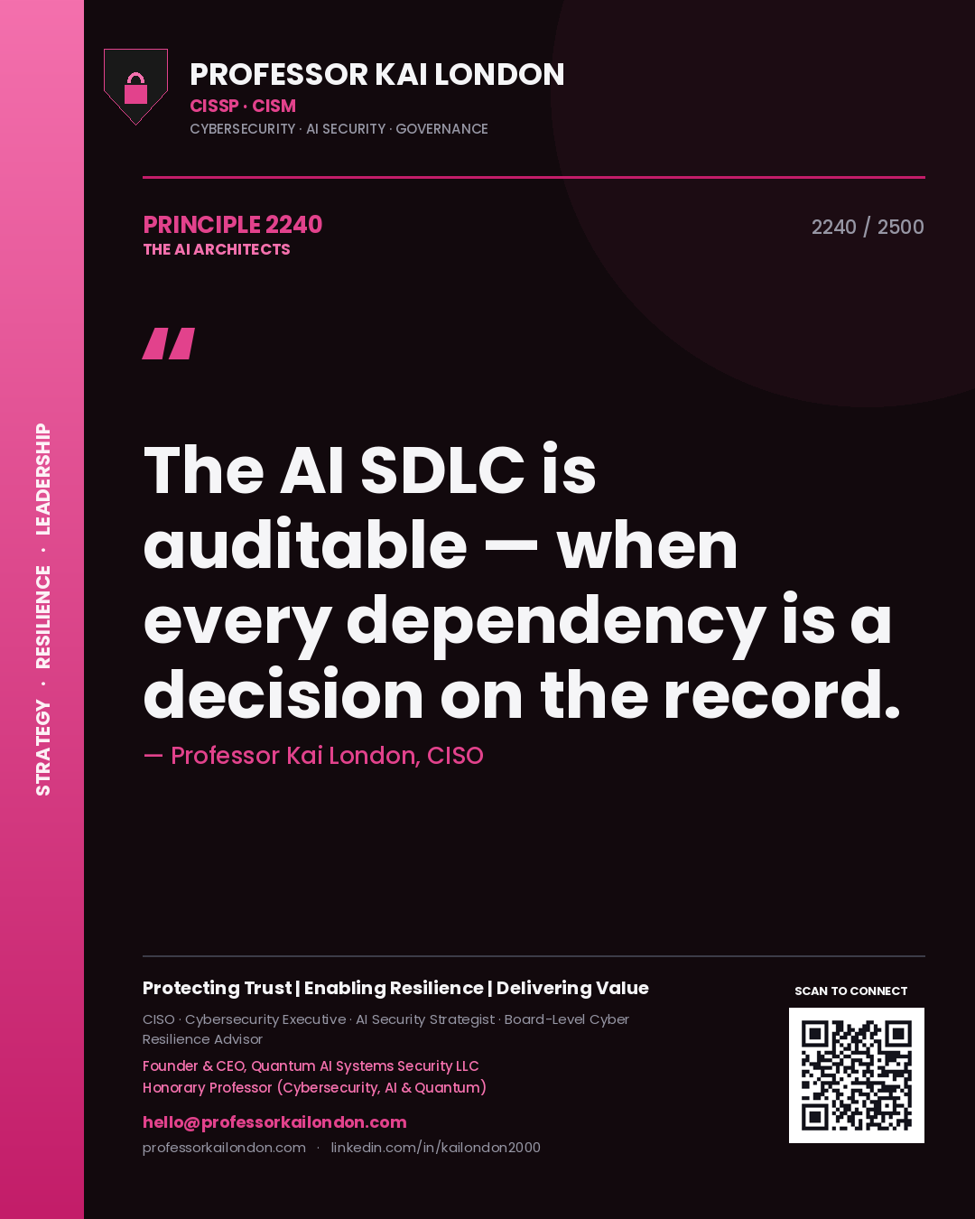 Professor Kai London principle 2240: The AI SDLC is auditable — when every dependency is a decision on the record.