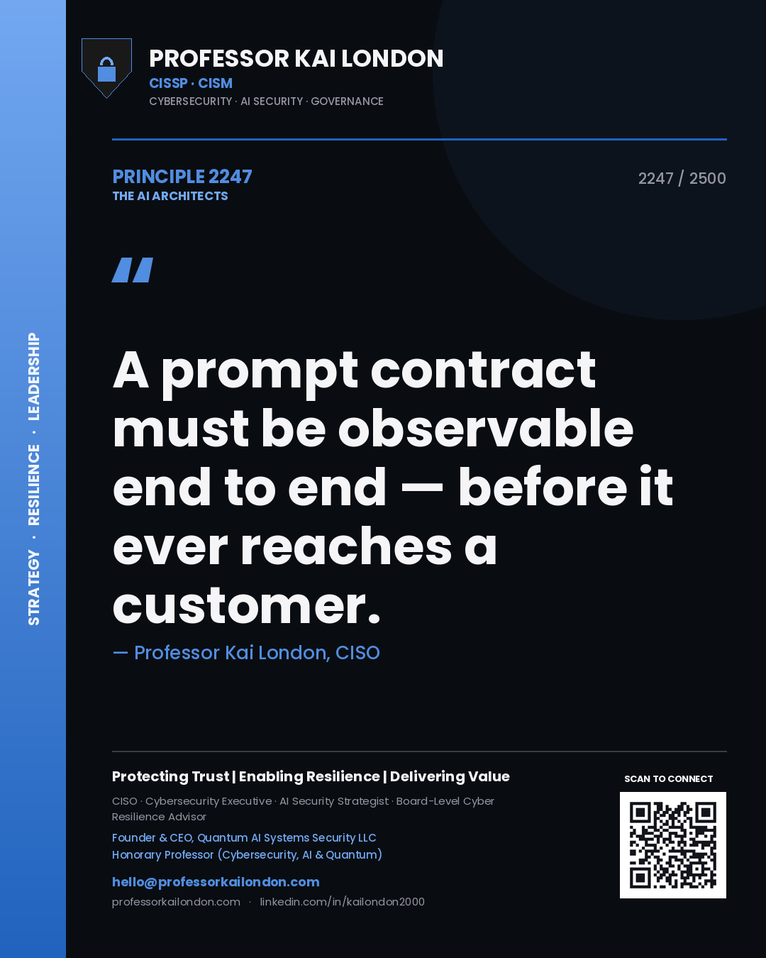 Professor Kai London principle 2247: A prompt contract must be observable end to end — before it ever reaches a customer.