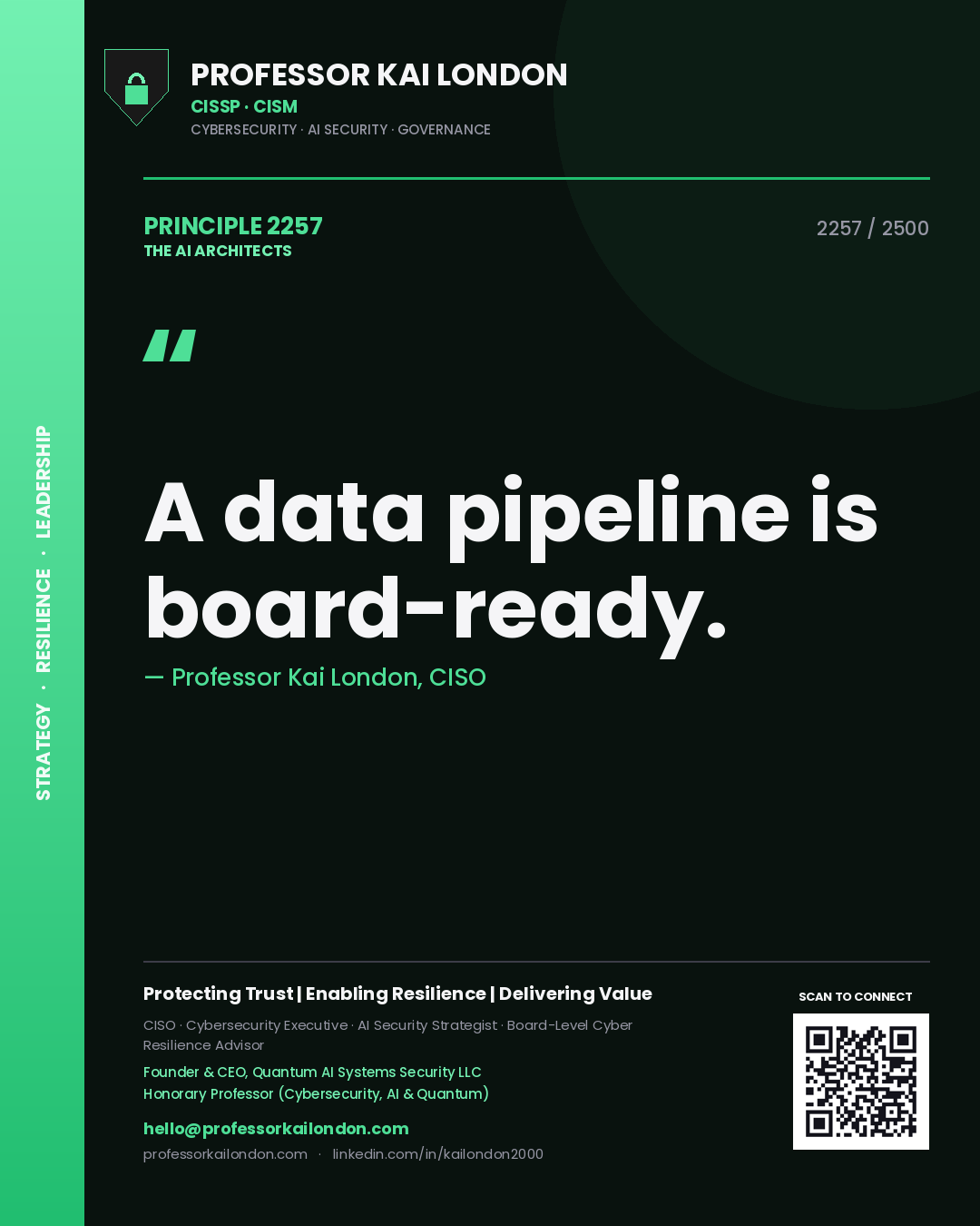 Professor Kai London principle 2257: A data pipeline is board-ready.