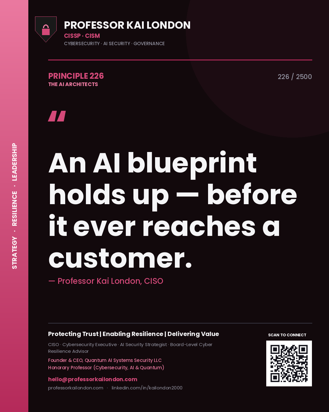 Professor Kai London principle 226: An AI blueprint holds up — before it ever reaches a customer.