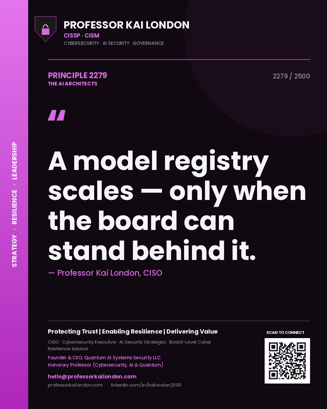 Professor Kai London principle 2279: A model registry scales — only when the board can stand behind it.
