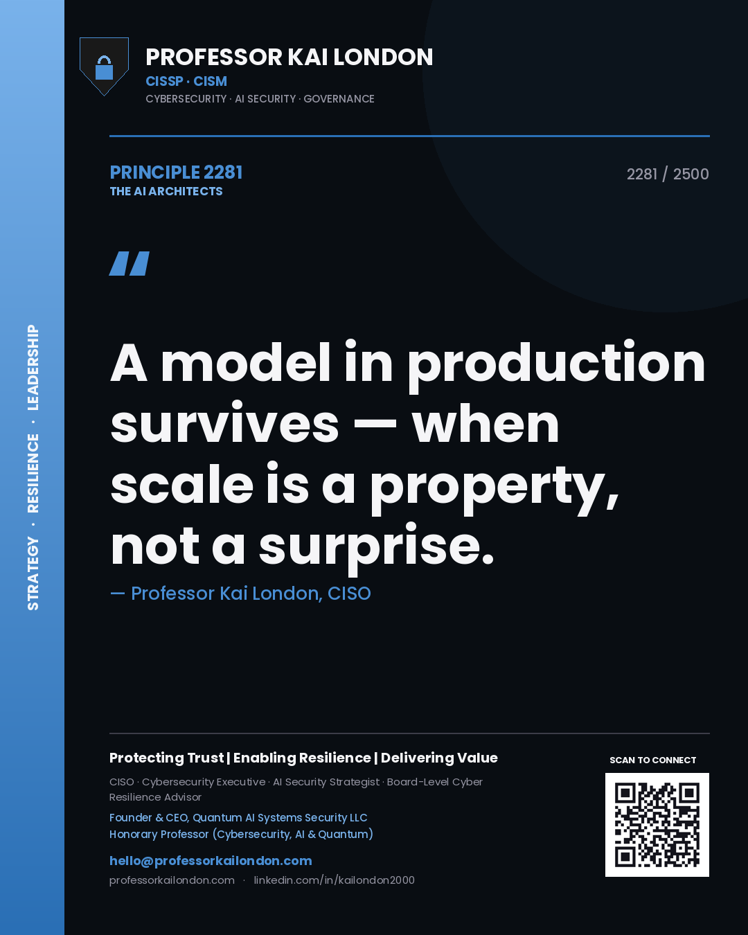 Professor Kai London principle 2281: A model in production survives — when scale is a property, not a surprise.