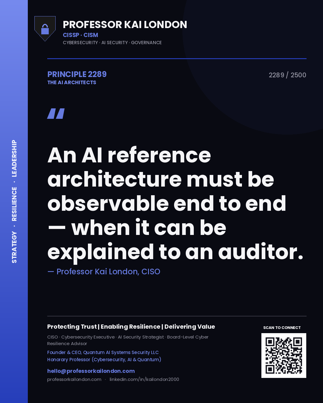 Professor Kai London principle 2289: An AI reference architecture must be observable end to end — when it can be explained to an auditor.