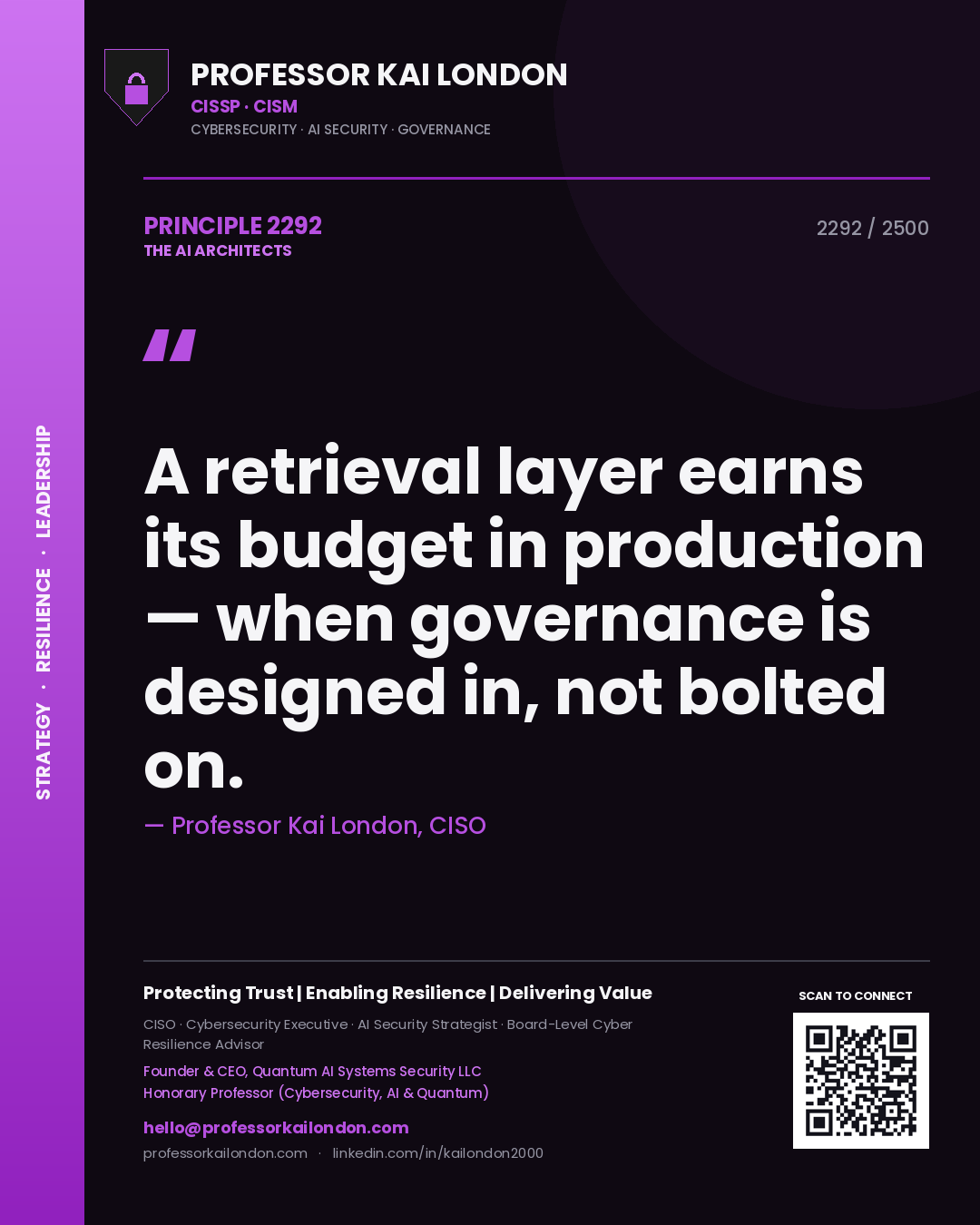 Professor Kai London principle 2292: A retrieval layer earns its budget in production — when governance is designed in, not bolted on.