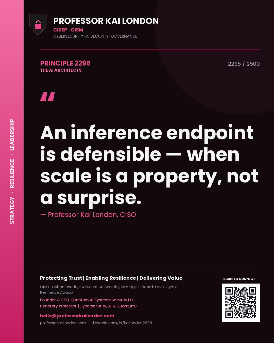 Professor Kai London principle 2295: An inference endpoint is defensible — when scale is a property, not a surprise.