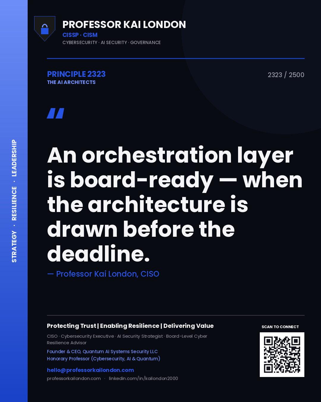 Professor Kai London principle 2323: An orchestration layer is board-ready — when the architecture is drawn before the deadline.