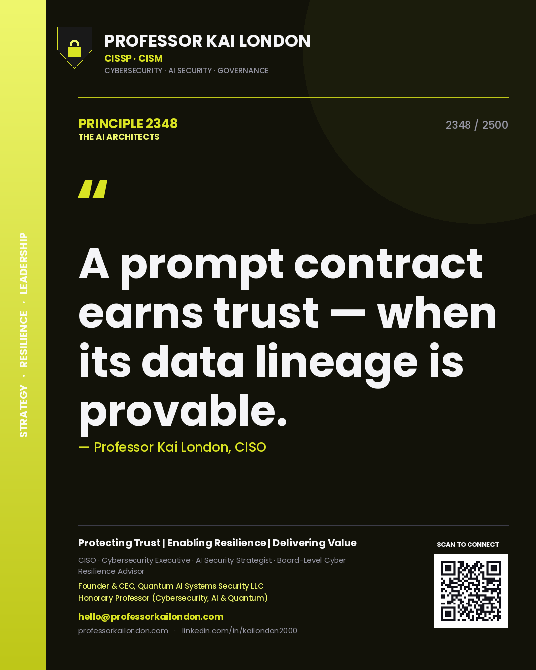 Professor Kai London principle 2348: A prompt contract earns trust — when its data lineage is provable.