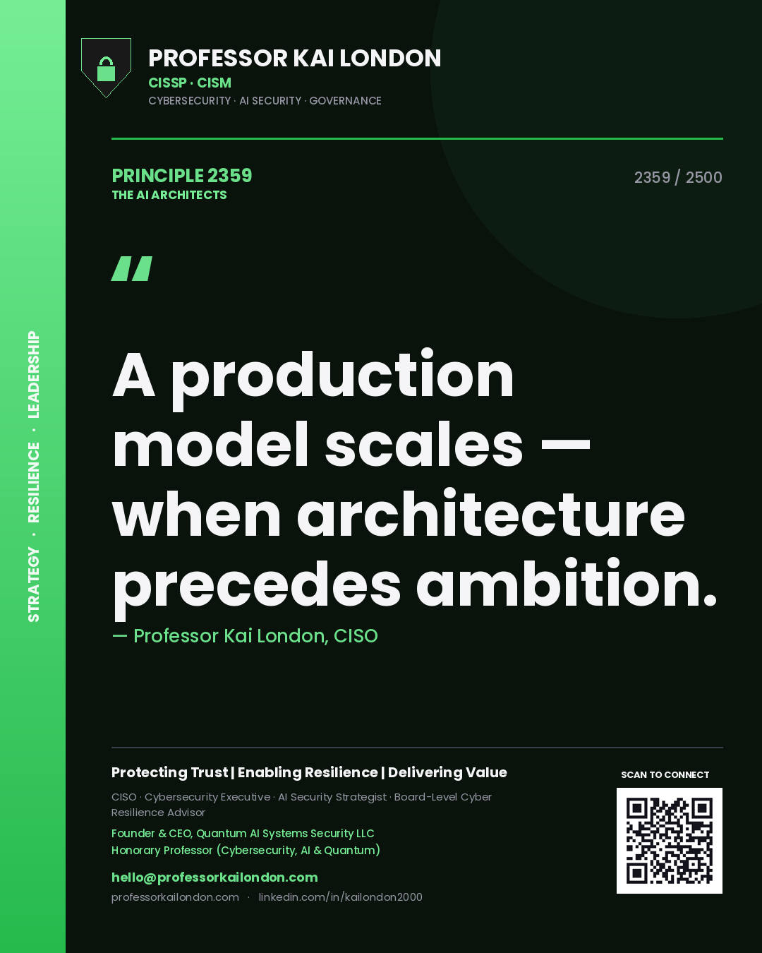 Professor Kai London principle 2359: A production model scales — when architecture precedes ambition.