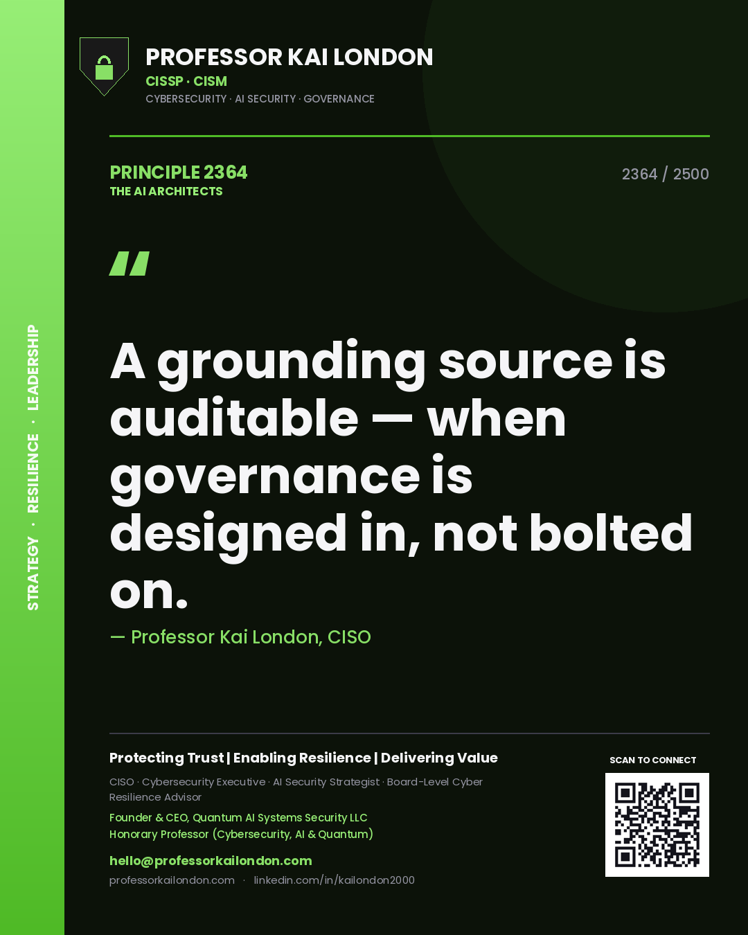 Professor Kai London principle 2364: A grounding source is auditable — when governance is designed in, not bolted on.