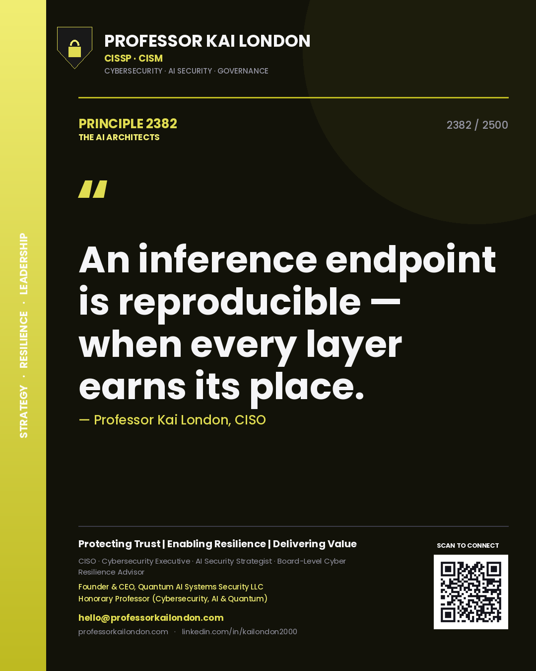 Professor Kai London principle 2382: An inference endpoint is reproducible — when every layer earns its place.