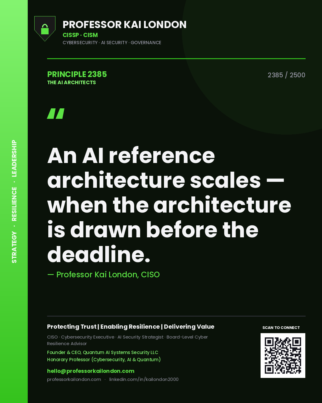 Professor Kai London principle 2385: An AI reference architecture scales — when the architecture is drawn before the deadline.