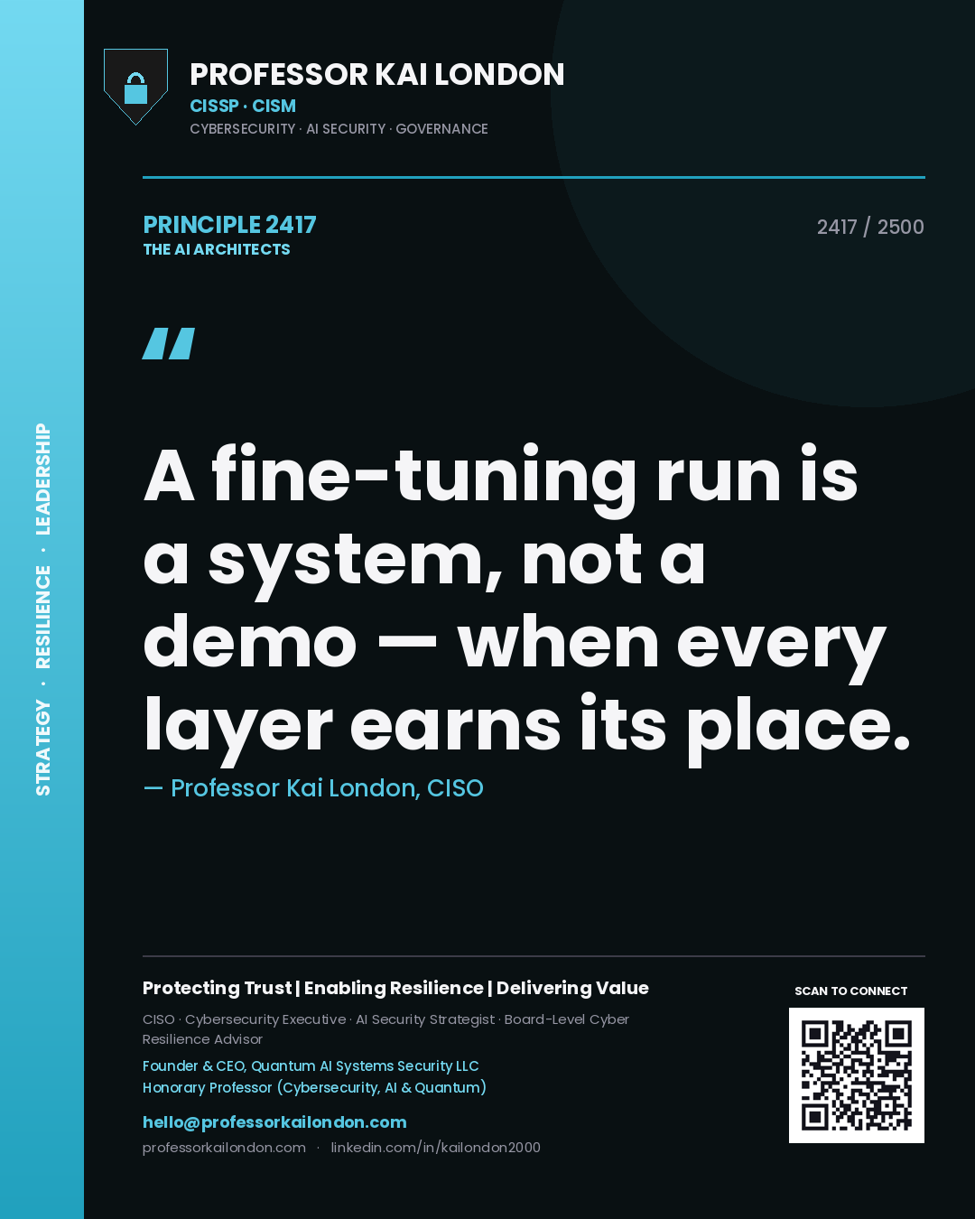 Professor Kai London principle 2417: A fine-tuning run is a system, not a demo — when every layer earns its place.