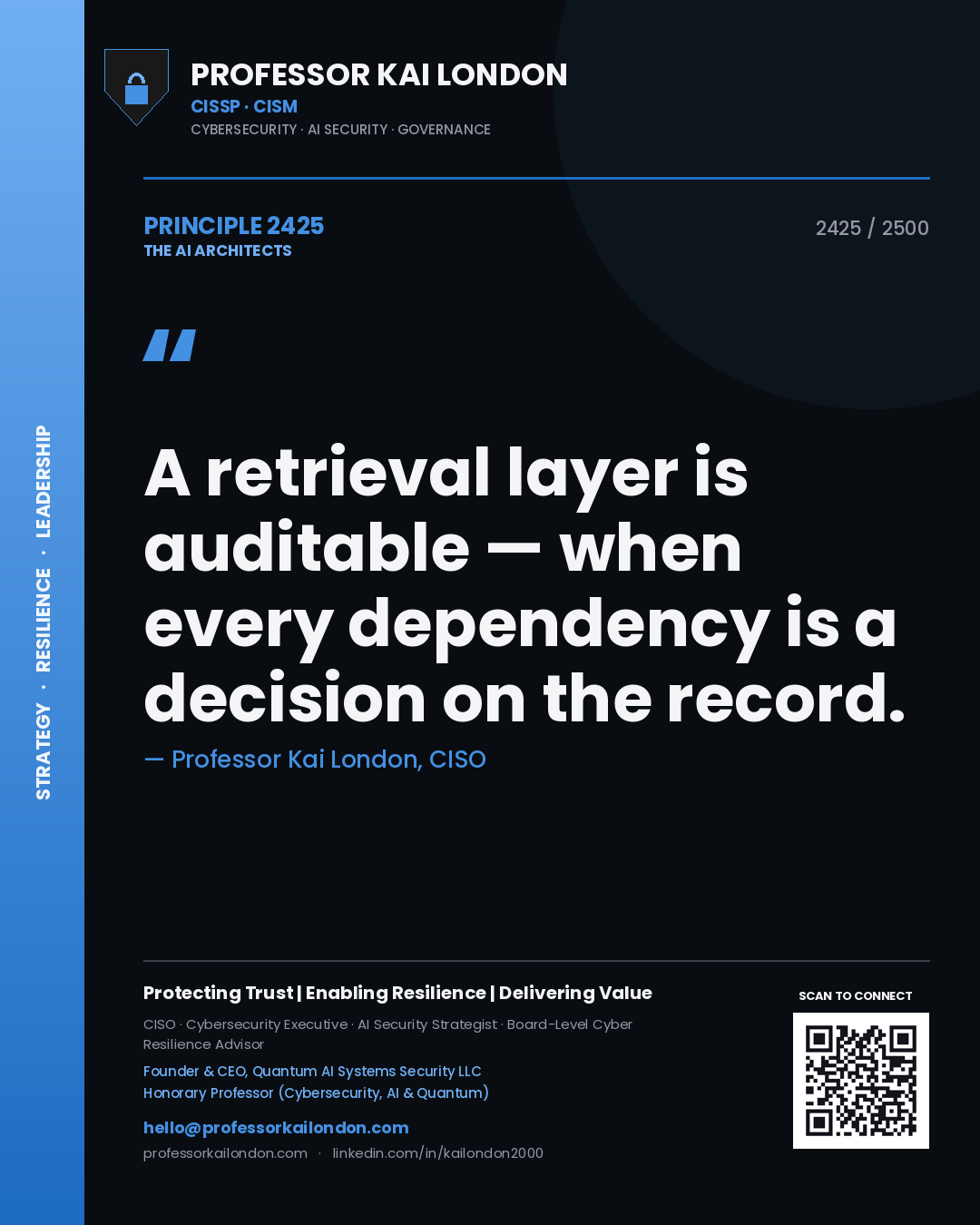 Professor Kai London principle 2425: A retrieval layer is auditable — when every dependency is a decision on the record.