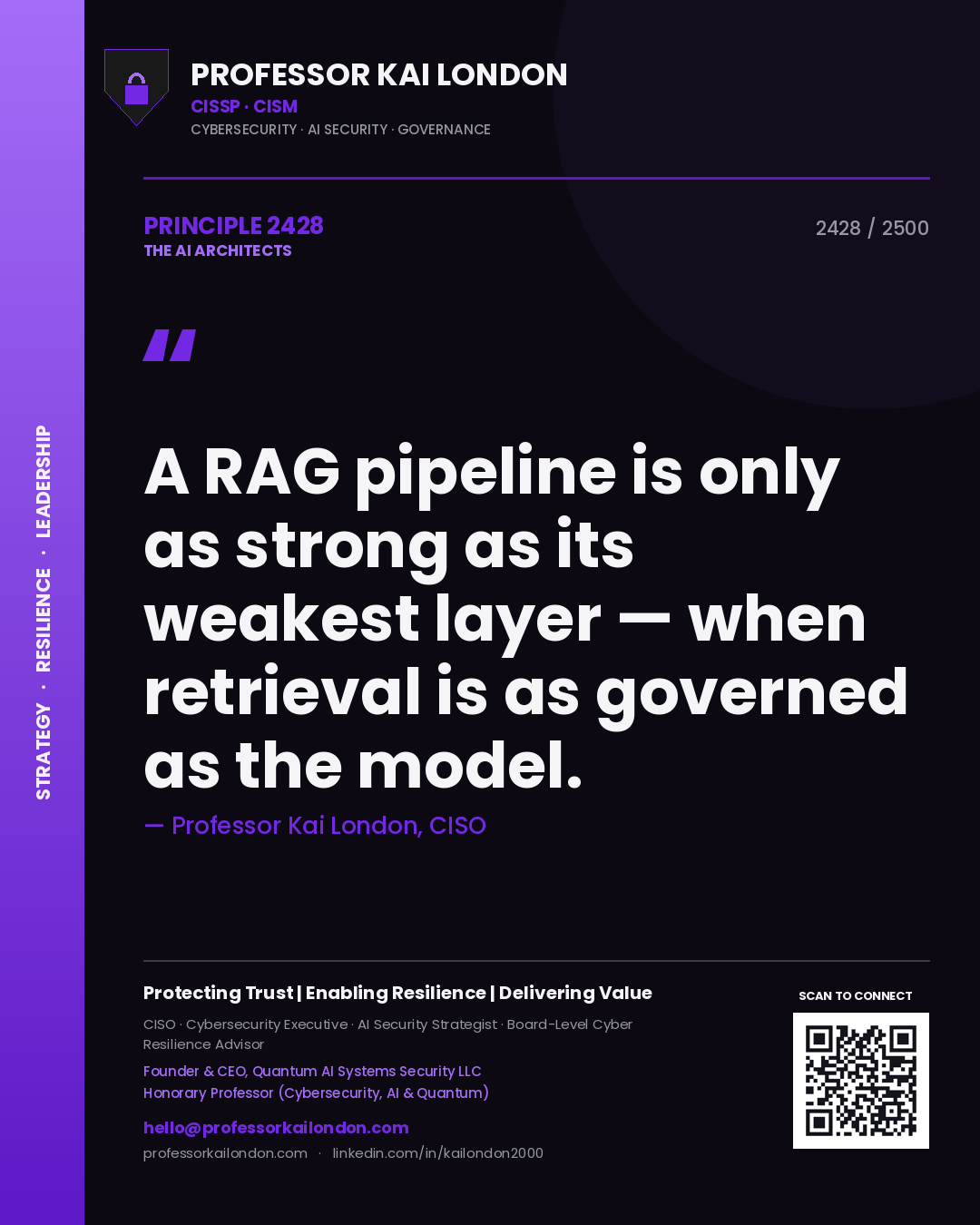 Professor Kai London principle 2428: A RAG pipeline is only as strong as its weakest layer — when retrieval is as governed as the model.