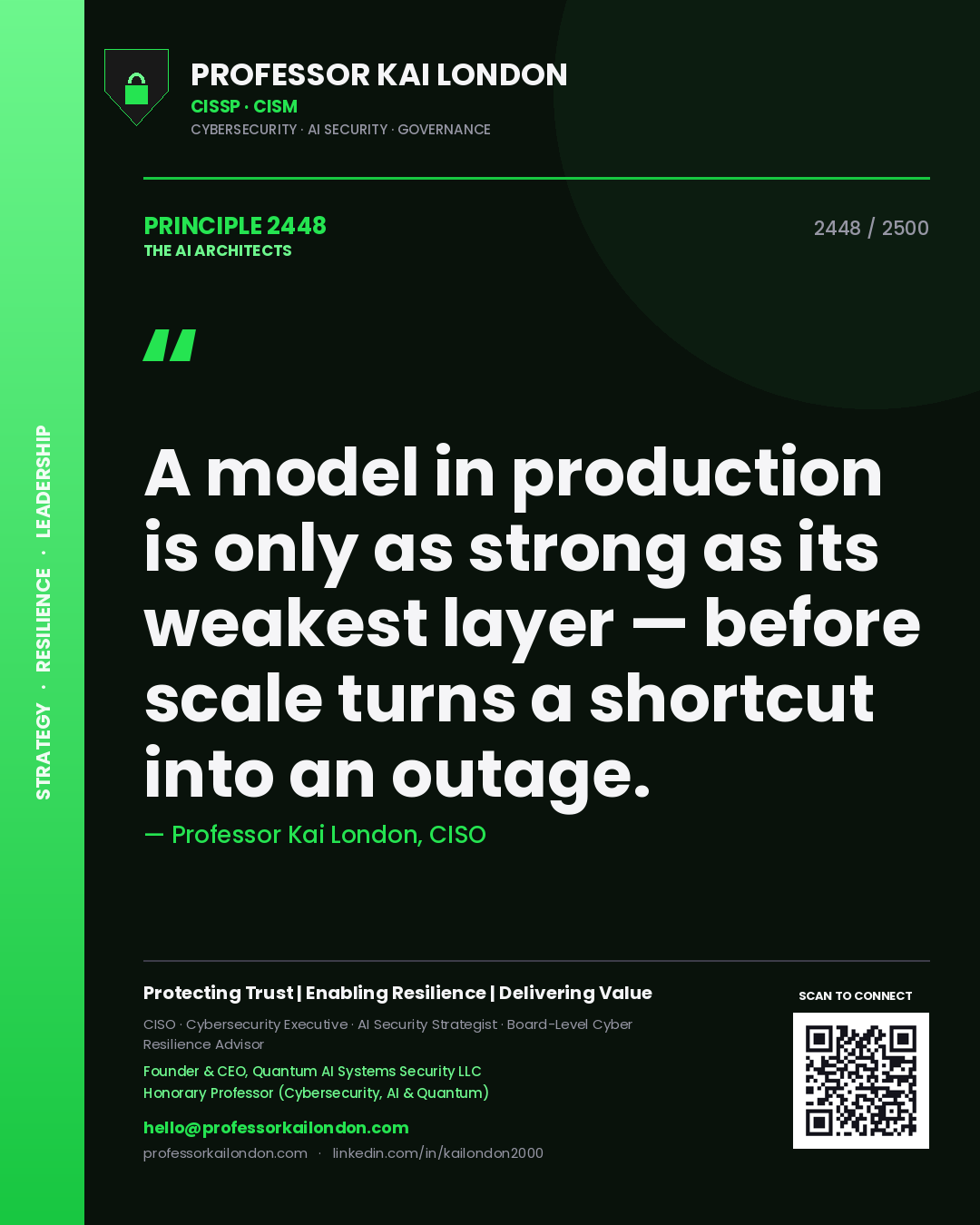 Professor Kai London principle 2448: A model in production is only as strong as its weakest layer — before scale turns a shortcut into an outage.