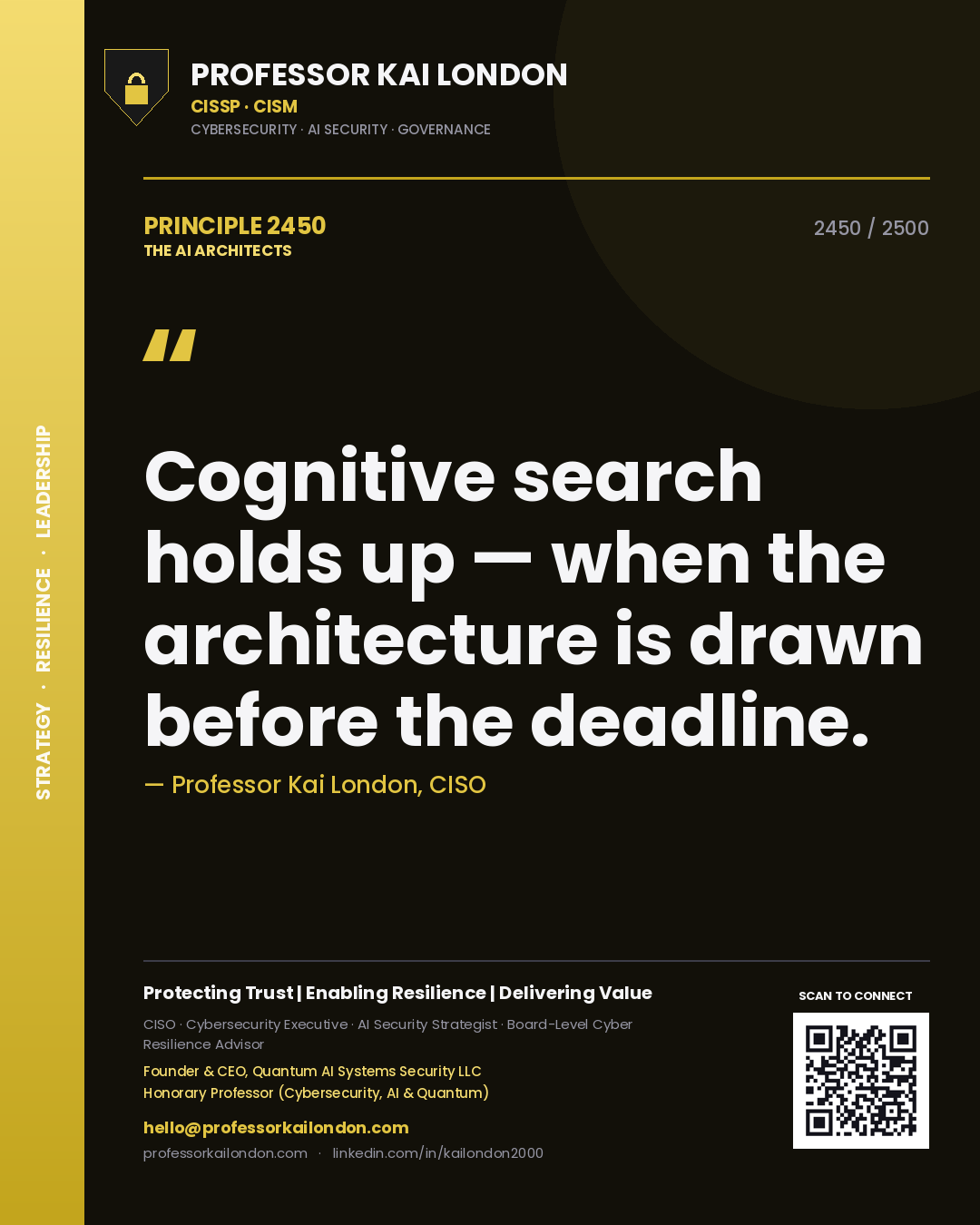 Professor Kai London principle 2450: Cognitive search holds up — when the architecture is drawn before the deadline.