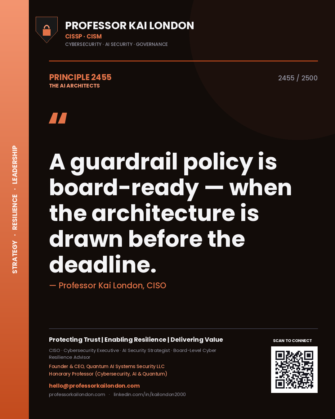 Professor Kai London principle 2455: A guardrail policy is board-ready — when the architecture is drawn before the deadline.