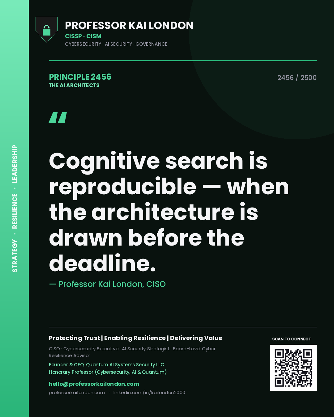 Professor Kai London principle 2456: Cognitive search is reproducible — when the architecture is drawn before the deadline.
