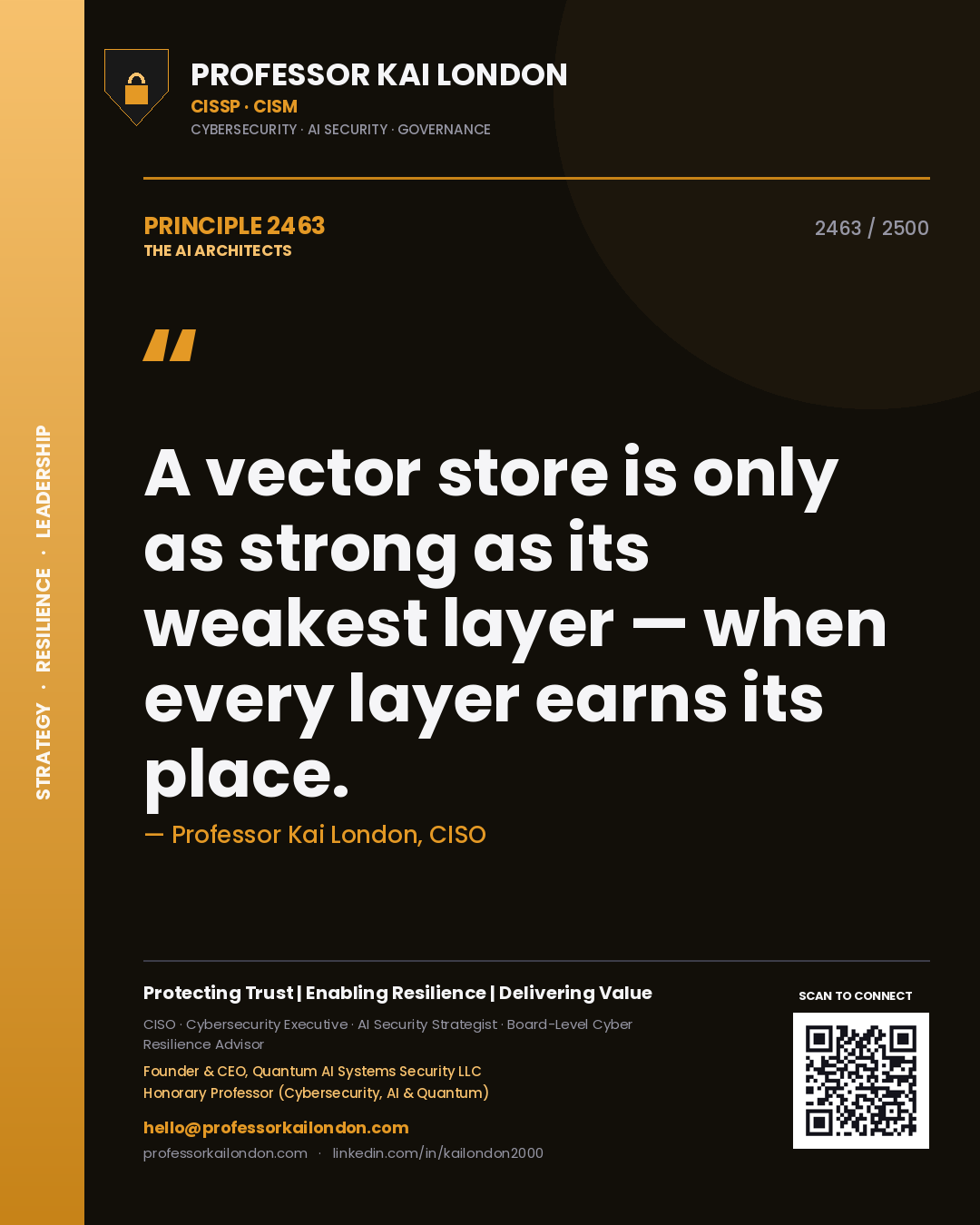 Professor Kai London principle 2463: A vector store is only as strong as its weakest layer — when every layer earns its place.