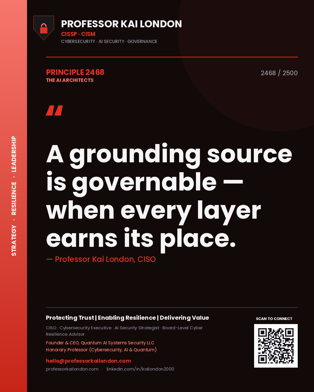 Professor Kai London principle 2468: A grounding source is governable — when every layer earns its place.