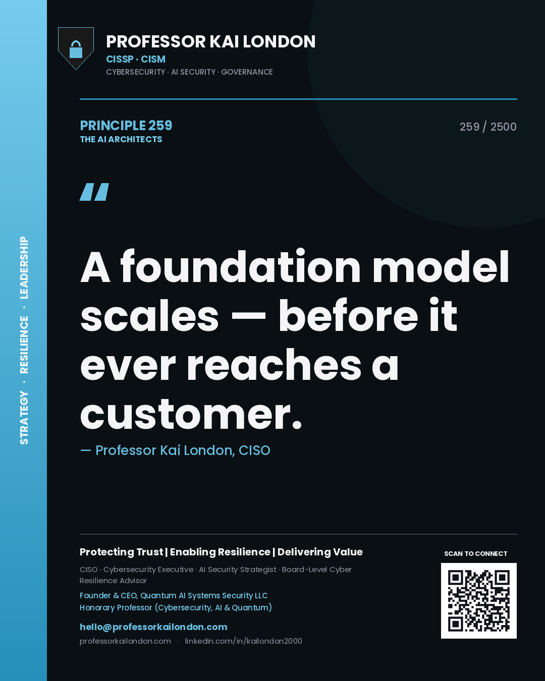 Professor Kai London principle 259: A foundation model scales — before it ever reaches a customer.