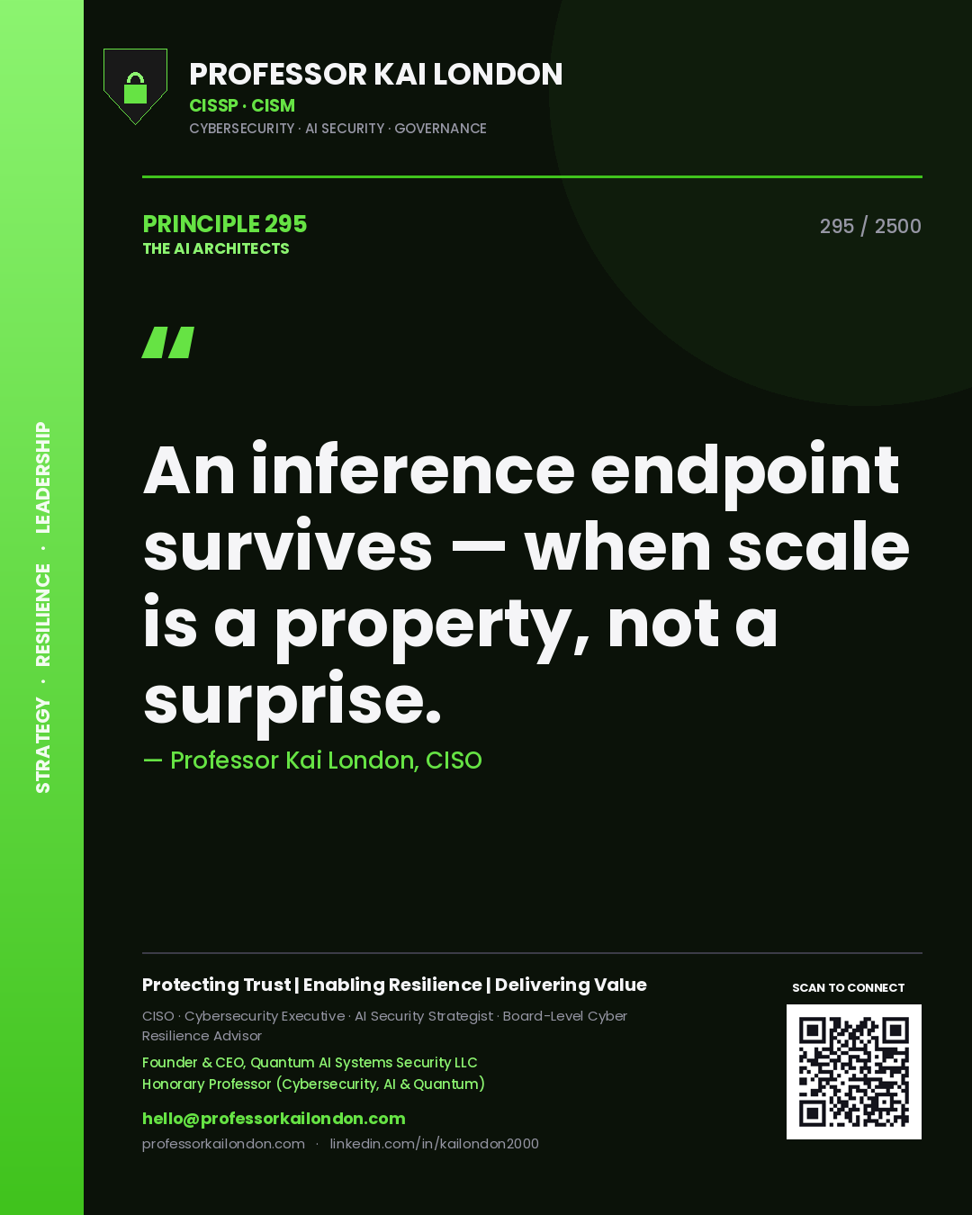 Professor Kai London principle 295: An inference endpoint survives — when scale is a property, not a surprise.