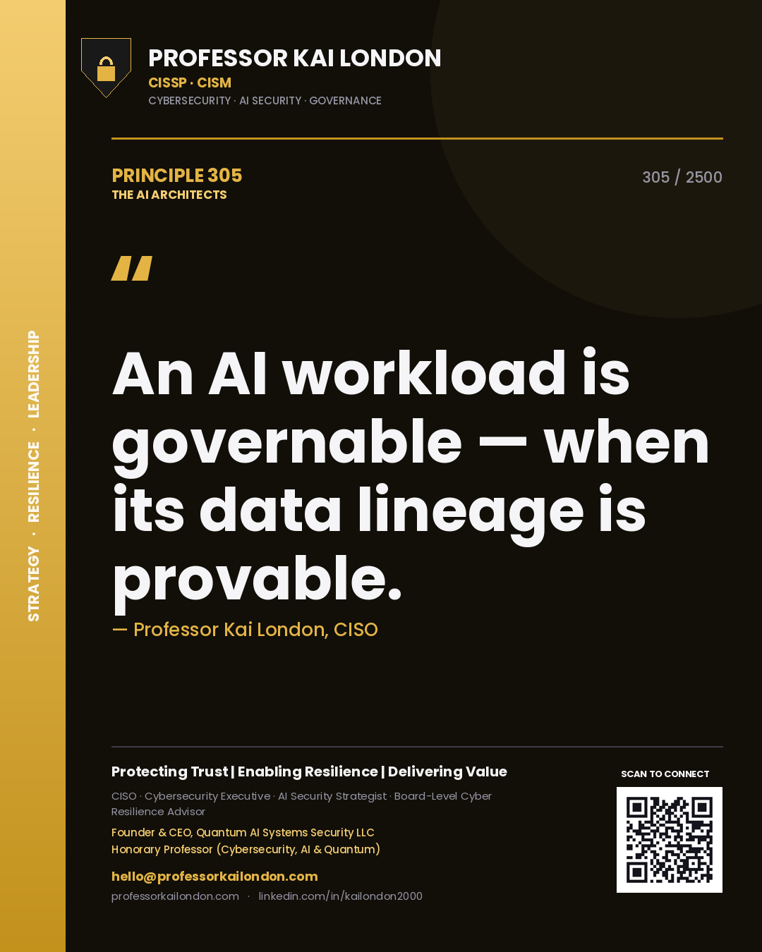 Professor Kai London principle 305: An AI workload is governable — when its data lineage is provable.