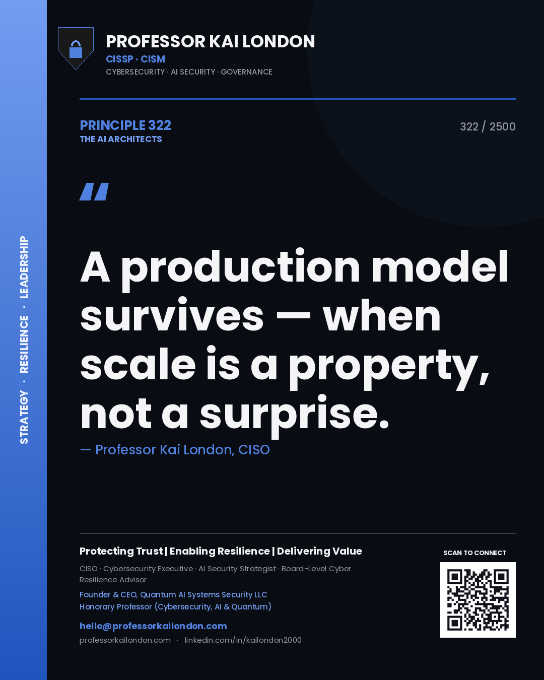 Professor Kai London principle 322: A production model survives — when scale is a property, not a surprise.
