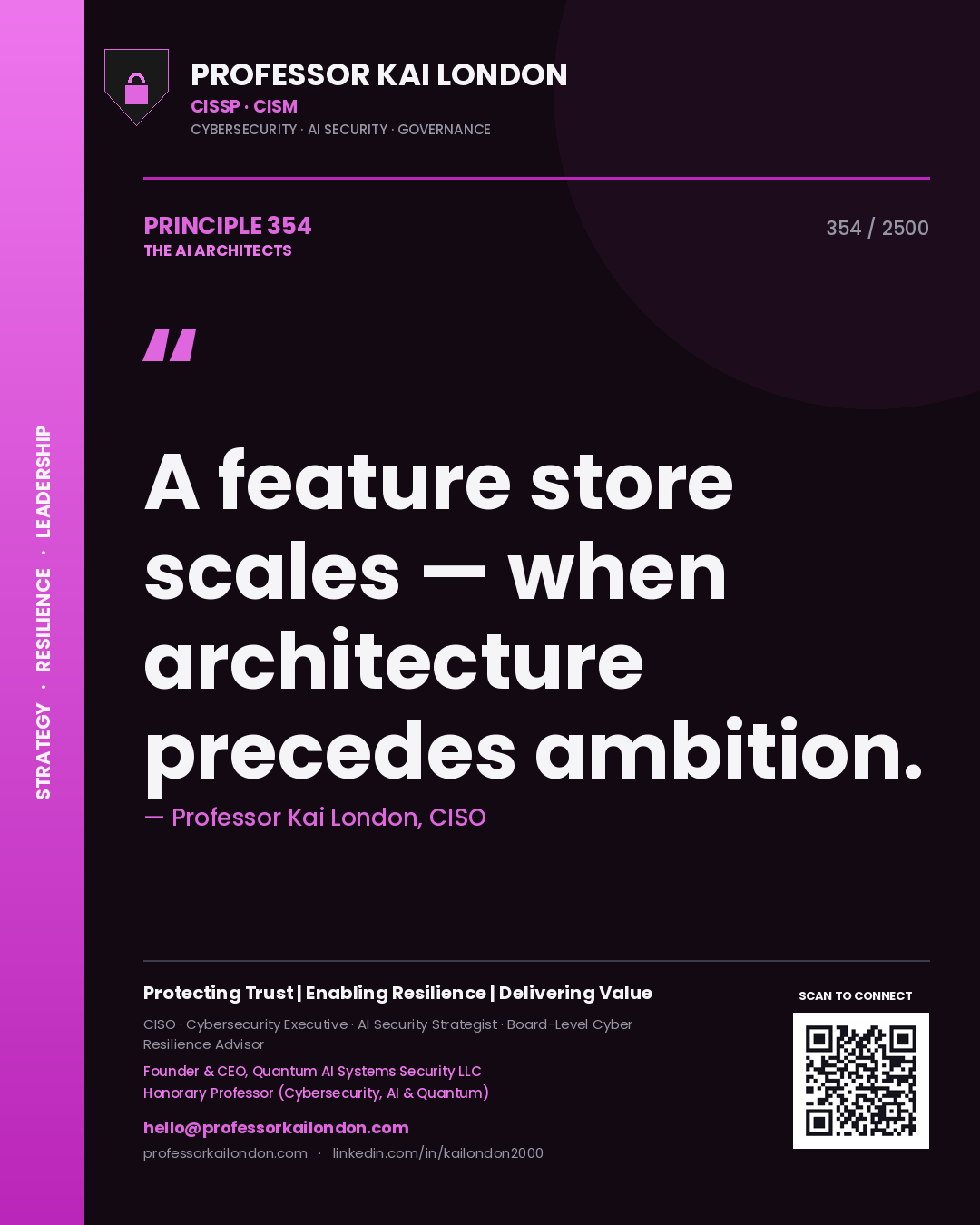 Professor Kai London principle 354: A feature store scales — when architecture precedes ambition.