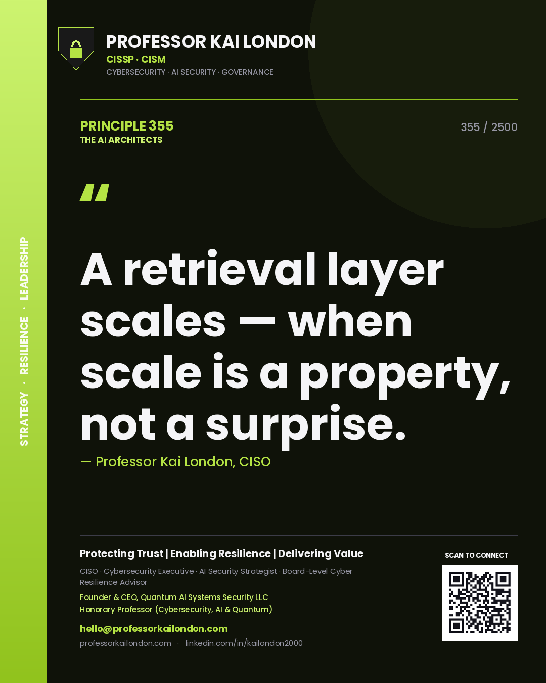 Professor Kai London principle 355: A retrieval layer scales — when scale is a property, not a surprise.